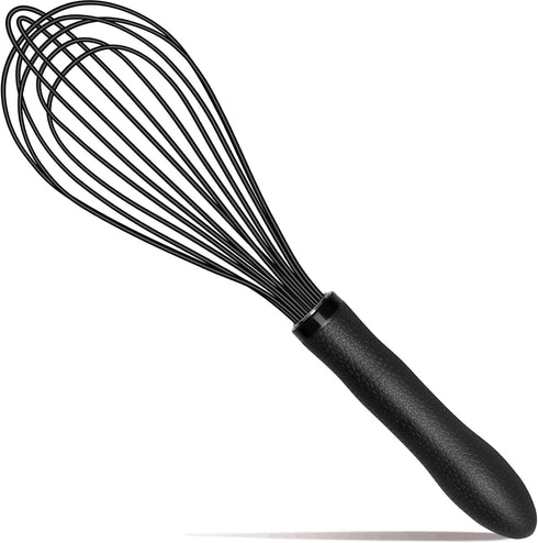 Kitchen Silicone Whisk, 11-Inch Heat Resistant Non Scratch Whisk, Metal Wire Stainless Steel Egg Bread Tool, Black