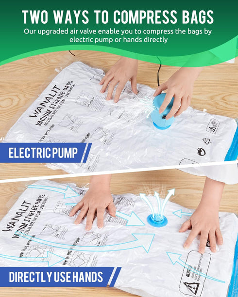 Vacuum Storage Bags with Electric Pump, 10 Pack Medium Size (28"x 18"), Reusable Compression Space Saving