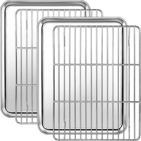 Baking Sheet with Cooling Rack Set, CEKEE Stainless Steel Non Stick Small Cookie Sheet Set, 10.39 x 8.07 Inch
