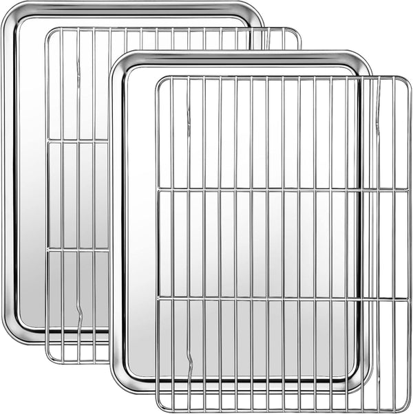 Baking Sheet with Cooling Rack Set, CEKEE Stainless Steel Non Stick Small Cookie Sheet Set, 10.39 x 8.07 Inch