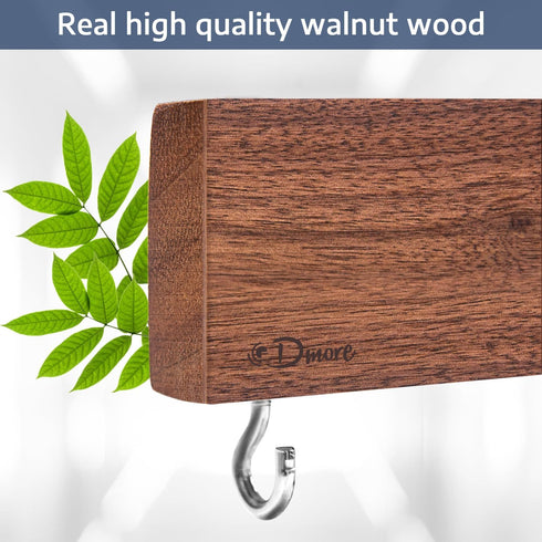 Magnetic Knife Holder for Wall, 16 Inch Walnut Wood Knife Strip with 2 Hooks, Extra Strong Magnet