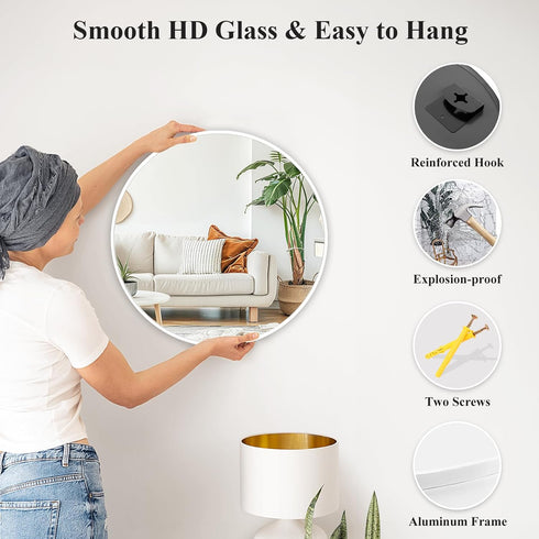 20 inch Fabuday White Round Mirror for Wall - Circle Mirror for Bathroom, Entryway, Living Room, Hallway, Bedroom