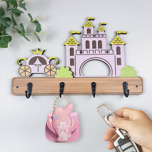 Dog Leash Holder for Wall Mount - Farmhouse Wooden Claw Hooks, Paws Key Rack Accessories for Rustic Home Decor (Castle)