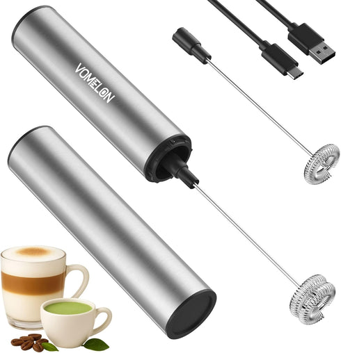 VOMELON Rechargeable Milk Frother Battery Operated,2-Speed Portable Travel Frother,Electric Milk Foamer Coffee Frother