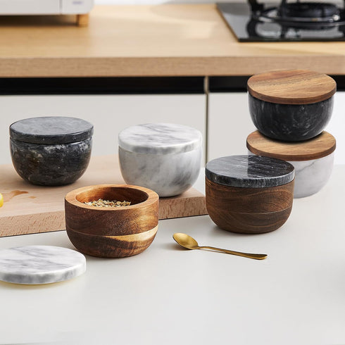 jalz jalz Marble Salt Box Spice keeper Black Big Salt Cellar Natural Material Salt Container Spice Cellar Large