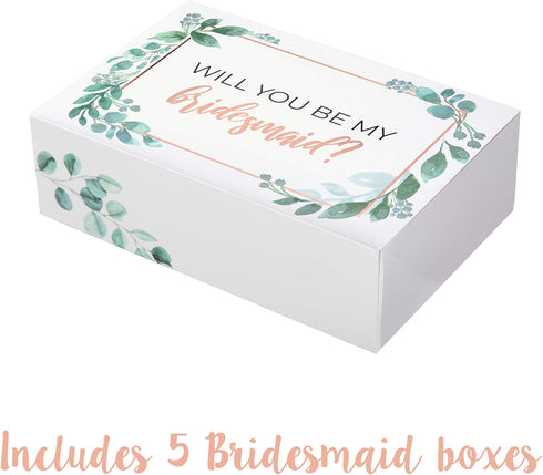 Pop Fizz Designs Bridesmaid Proposal Box Set, 6 Pack with 1 Maid of Honor and 5 Bridesmaid Boxes, Greenery