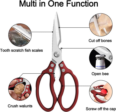 CGBE Kitchen Scissors - Multi-Purpose Heavy Duty Food Shears for Kitchen, Meat, Herbs (Red)