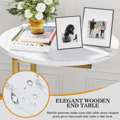 Katrawu C Shaped End Table, Oval Couch Side Tables for Living Room, Sofa End Table with Metal Frame, Small Wooden Snack