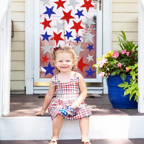 Whaline 96Pcs Glitter Stars Window Clings, Patriotic Blue Red White Stickers for 4th of July Party Supplies