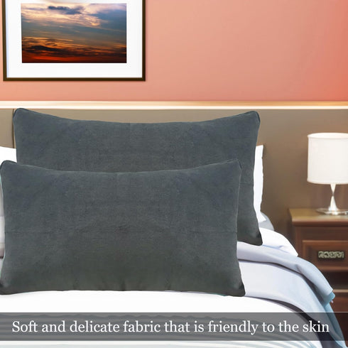 Aitliving Pack 2 12x20" of Cotton Velvet Decorative Velvet Accent Lumbar Throw Pillowcases Slate Grey Soft Solid Both