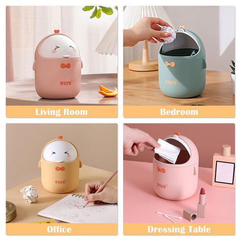 QLFJ-FurDec 90 Countertop Cute Desktop Trash Can Wastebasket with Trash Bags, Creative Mini Garbage Can with Lid, Small