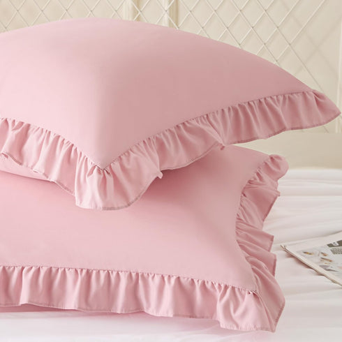 26x26 Inches, Set 2, KKJIAF Ruffle Pillow Cases Light Pink Square Ruffled Pillow Covers of Microfiber Wrinkle Resistant