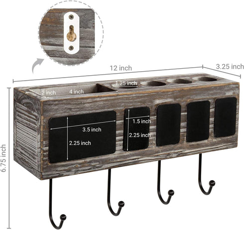 4 4 MyGift Wall Mounted Solid Torched Wood Bathroom Accessory Holder and Towel Hook Rack, Toothbrush Holder Shelf Rack