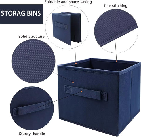 Small Storage Bins - Collapsible Fabric Organizer 3 Pack, 9.0"x7.5"x7.5" for Closet and Kids Toys, Blue
