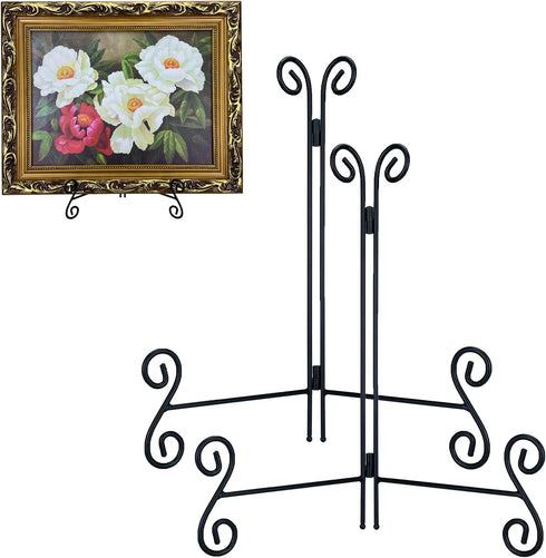 Plate Stand, 12 Inch Plate Holder Display Stand, 2 Pack, Black Metal Picture Stand for Home Office Exhibition