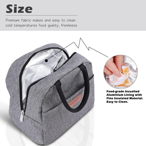 BALORAY Insulated Lunch Bag for Women Men, Reusable Lunch Box Tote Bag for Work, Picnic or Travel (Grey)