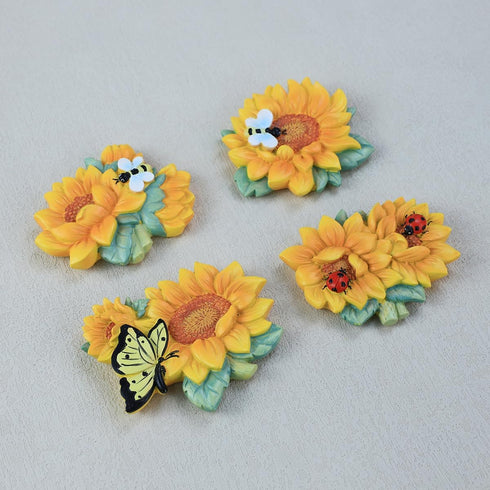4 PCS Resin Fridge Magnets Sunflower Refrigerator Magnets for Whiteboard Refrigerator Office Photo Cabinet Bulletin Board Home Decoration, Photo Display, Office Message, Kitchen Accessories