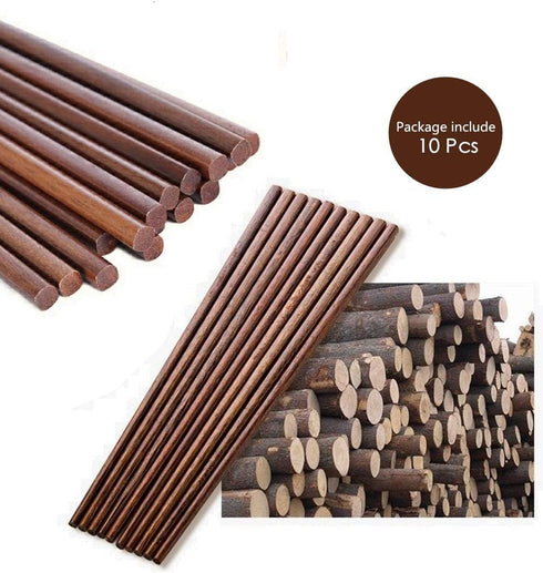 Wooden Chopsticks, 10 Pairs Reusable Dishwasher Safe, Handmade Iron Wood, Natural Healthy for Cooking, Eating,