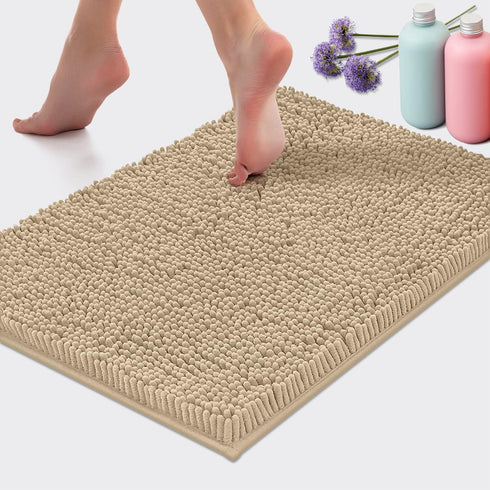 LuxUrux Birch Bathroom Rug - Luxury Bath Mat, Extra-Soft Plush Chenille Microfiber, 24'' x 17''