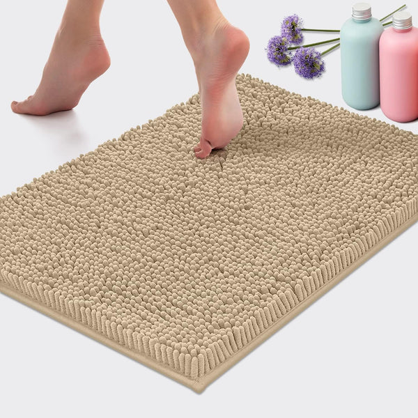 LuxUrux Birch Bathroom Rug - Luxury Bath Mat, Extra-Soft Plush Chenille Microfiber, 24'' x 17''