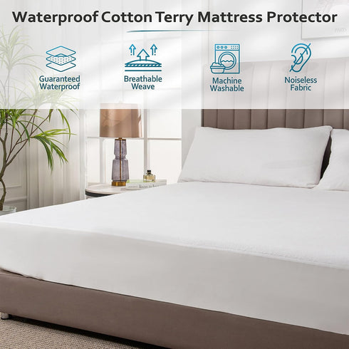 PlushDeluxe Twin-XL Cotton Mattress Protector Waterproof Cover with Fitted Sheet Design Soft and Durable Mattress Pad