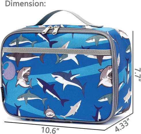 FlowFly Kids Lunch Box, Insulated Soft Bag Mini Cooler, Back to School Thermal Meal Tote Kit for Girls, Boys, Shark
