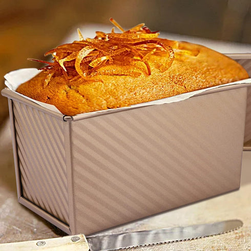 Beasea Carbon Steel Pullman Loaf Pan with Lid, Non-Stick Bakeware for Baking Bread, Gold Toast Box Mold