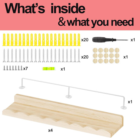 24 Inch Set 4, Fixwal Nursery Shelves, Floating Bookshelves for Wall of Scalloped Wall Book Shelves with Towel Rack