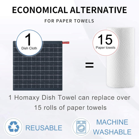 Homaxy 100% Cotton Terry Kitchen Dish Cloths, Ultra Soft and Absorbent, 6 Pack, 12 x 12 Inches, Dark Grey
