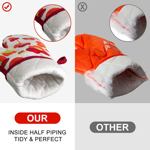 Oven Mitts and Potholders Set, 100% Cotton, Durable Heat Resistant for Kitchen, Machine Washable (3-Piece Red Flower)
