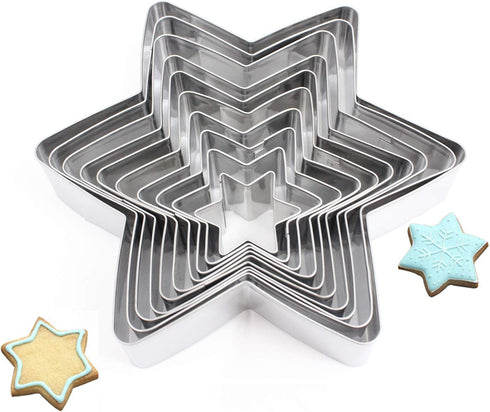 Mziart Star Cookie Cutter Set - 10 Piece Assorted Sizes, Stainless Steel Six-Pointed Shapes for Biscuits and Fondant