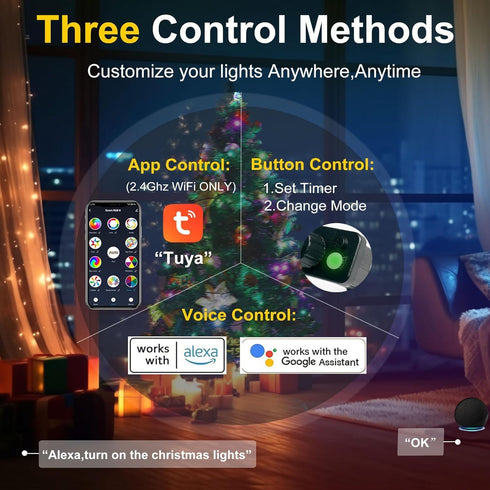PMS (66ft-200LED) Smart WiFi LED Christmas Lights, APP-Controlled RGB Fairy String Lights, Ideal for Xmas Tree, Garden
