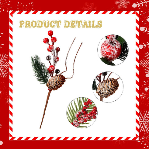 WILLBOND 24 Poinsettia Pcs Christmas Picks and Spray Christmas Tree Red Berry Pine Picks Artificial Faux Berry Branches