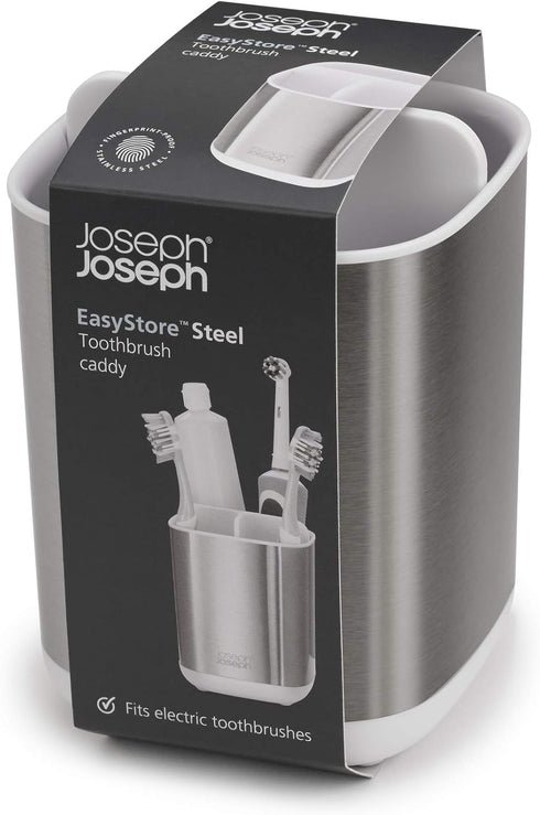 Countertop Joseph Joseph EasyStore Stainless-Steel Toothbrush Holder Bathroom Storage Organizer Caddy, Small