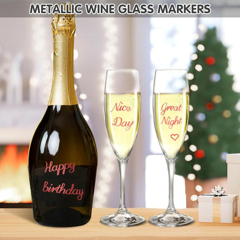 Adanluxe 10PCS Metallic Wine Glass Markers, Food Grade Non-Toxic Window Markers for Glass Washable, Premium Paint Pens