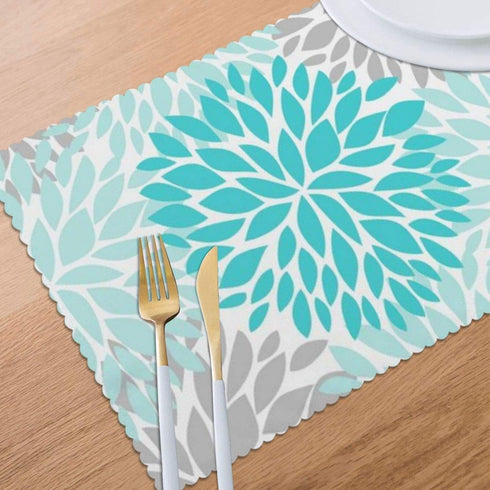 Turquoise Blue and Gray Placemats, Set of 6 Washable Table Place Mats for Kitchen Dining, 12 X 18 Inch