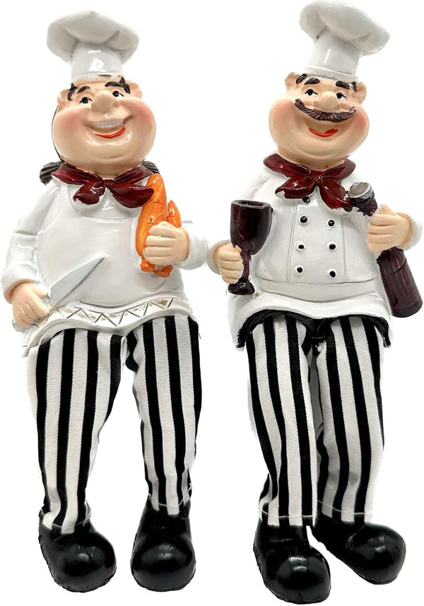 Set of 2 Home Kitchen Decor Chef Figurines, Bread & Wine Shelf Sitters for Kitchen Shelves and Countertop Display