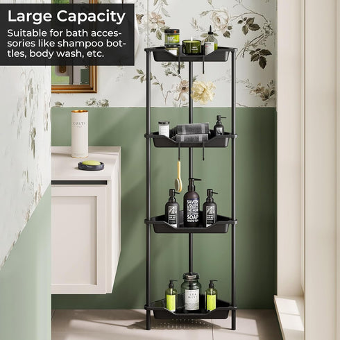 4 ODesign Tier Corner Shower Caddy,Corner Shelf Stand for Living Room Bedroom Bathroom,Shower Table,Plastic Metal