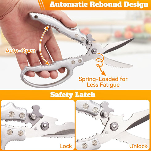 Jkrycyf Heavy Duty Kitchen Scissors, Poultry Shears for Meat, Chicken, Bone, Turkey, Fish. Multi-Purpose Kitchen Shears