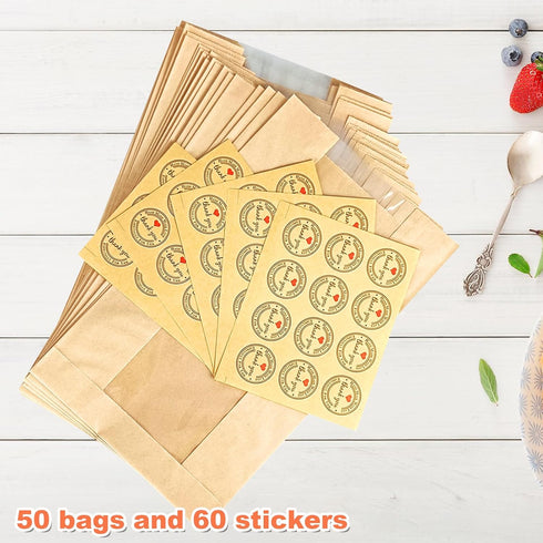 QPEY 50 Pack Bags,50% Packaging Stickers(13.7x8.2x3.7 inch) Larger Kraft Sourdough Bread Thicker Bread Bags