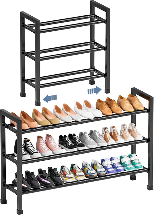 Mavivegue 19- 43 Adjustable Shoe Rack, 3 Adjustable Length, 3 Tier Expandable