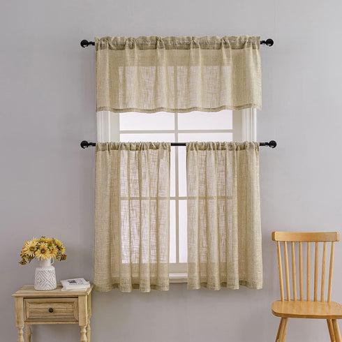 Beda Home Linen Textured Curtain Valance for Kitchen Living Room | Light Filtering Farmhouse Short Valance (Taupe)