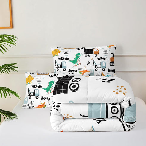 Set Set,Construction Set Set, Set Boys Excavator Comforter Full,Cartoon Bedding Comforter for Teen,Dinosaur Truck Quilt