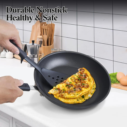 Cook N Home Nonstick Sauté Fry Pan Professional Hard Anodized 2 Piece Skillets Cookware Sets (8 and 9.5 inch) Black