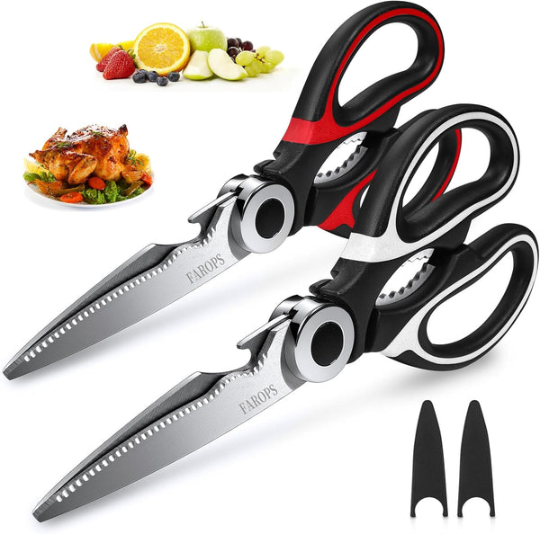 Heavy Duty Kitchen Scissors 2-Pack - Raptor Meat Shears, Dishwasher Safe, Stainless Steel Multi-Function Cooking