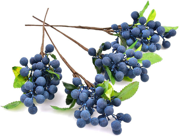 HUIANER 4pcs Artificial Blueberry with Stems, Lifelike Fruits for Valentine's Day DIY Bridal Bouquet Home Decoration