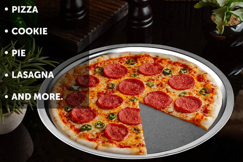 DecorRack 13 Inch Alloy Steel Pizza Pan, Non-Stick Coating, Round Baking Tray for Oven Use (2 Pack)
