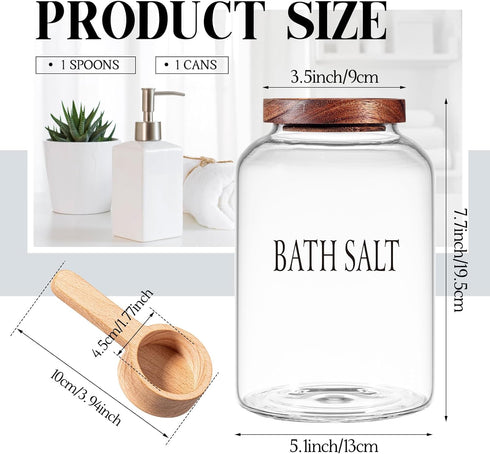 1 Sets 74 oz SiliFine Large Bath Salt Container with Wooden Scoop for Glass Bath Salt Jar with Airtight Lid Storage