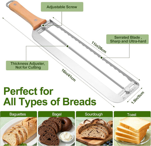 Solldgt Adjustable Bread Slicer for Homemade Bread - Upgrade Manual Sourdough Bread Knife with Thickness Guide, Bread