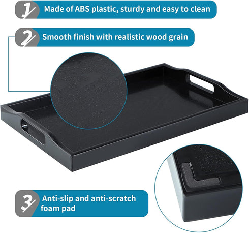 MDLUU Set 2 Countertop of Plastic Serving Tray, Ottoman Tray with Cutout Handles, Rectangle Butler Tray for Breakfast